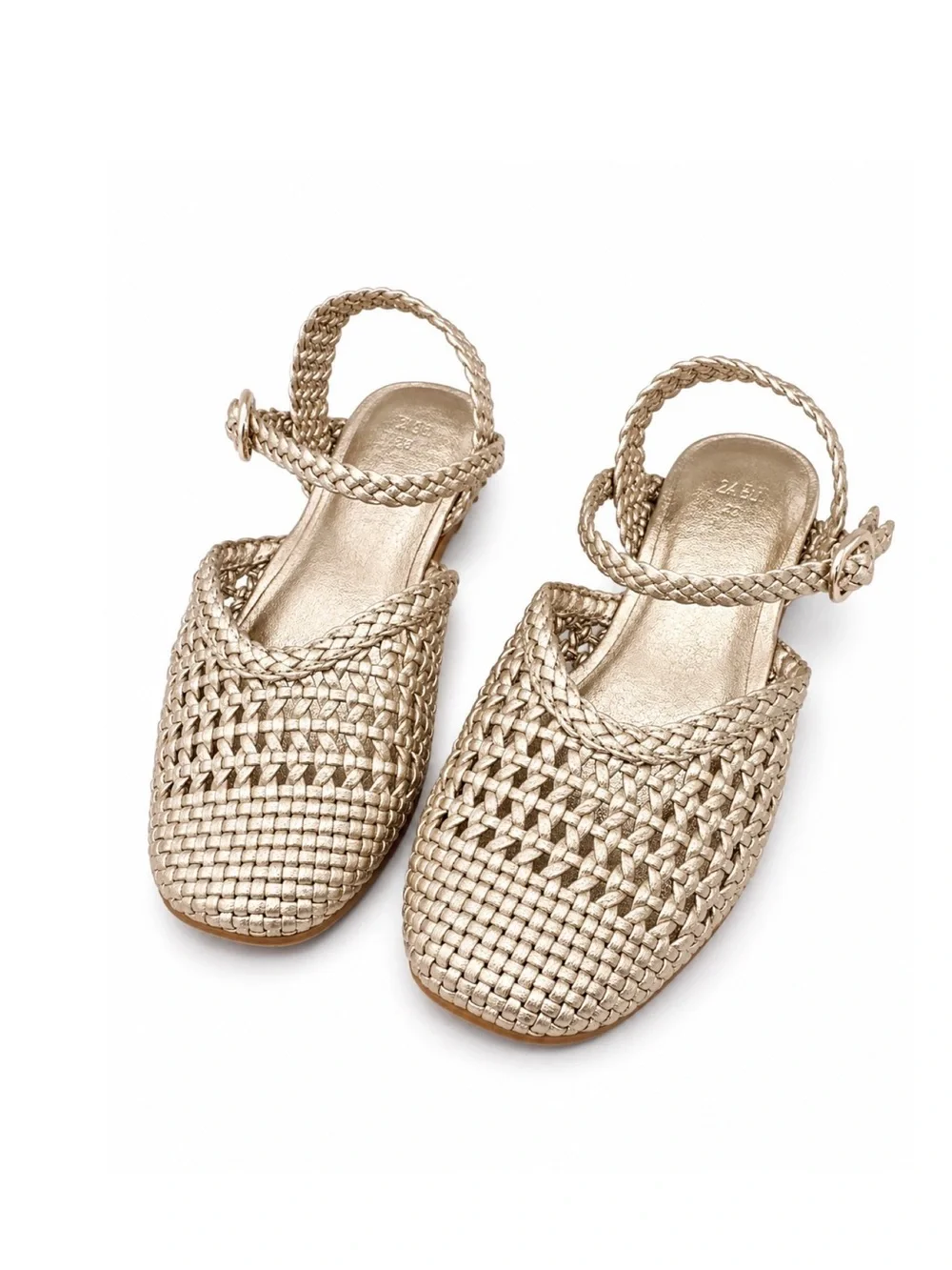 Zara Metallic Gold Woven Slingback Sandals